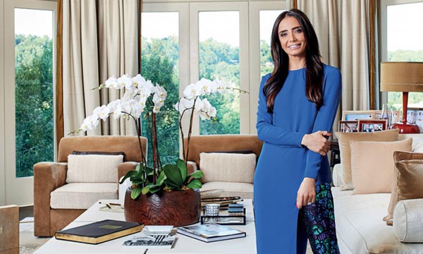 Abeer Al Otaiba in a blue SemSem luxury outfit at her embassy estate.