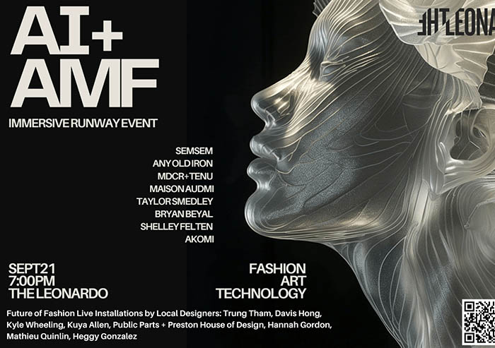 The event flier for the 2024 Art Meets Fashion Runway Show at The Leonardo Museum in Salt Lake City, Utah.